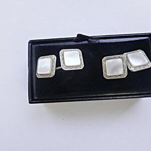 Antique Chain Link Mother of Pearl Shell Cufflinks